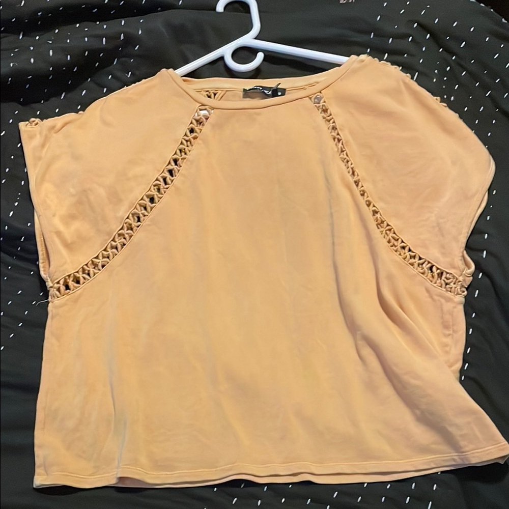 Women's Tan Top with Crochet Detail